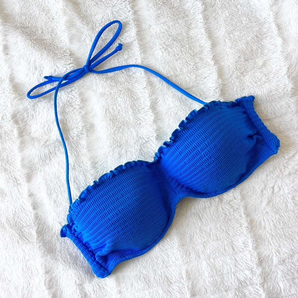 Victoria's Secret Blue Rouched Padded Cup Halter Bikini Top Size 36C